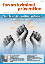 Deckblatt der Augabe 3/2025: drei Fäuste sind zur Höhe gestreckt und kleine, dezente Blitze verdeutlichen Aktivismus und Kampf gegen geschlechtsspezifische Gewalt